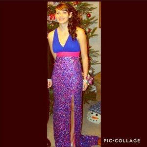 Pink and purple prom dress.
